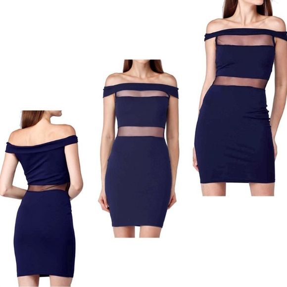 Dresses & Skirts - NEW Blue Mesh Off Shoulder Fitted Dress